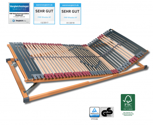 FMP Matratzenmanufaktur - 7 Zonen Lattenrost Rhodos KF, Kopf- und Fußteil verstellbar 90 x 200 cm