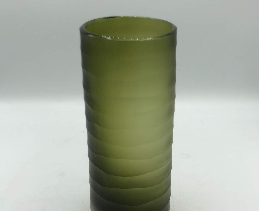 1st Tannendiele - Carved cylinder glass vase, dark green