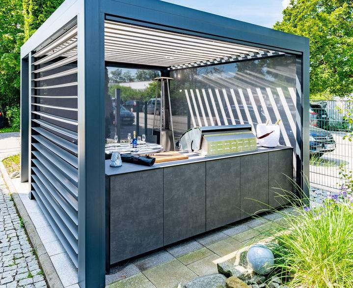 OUT4KITCHEN -  Luxuriöse Outdoor-Küche im Dekor Dark Grey mit Premium-Ausstattung