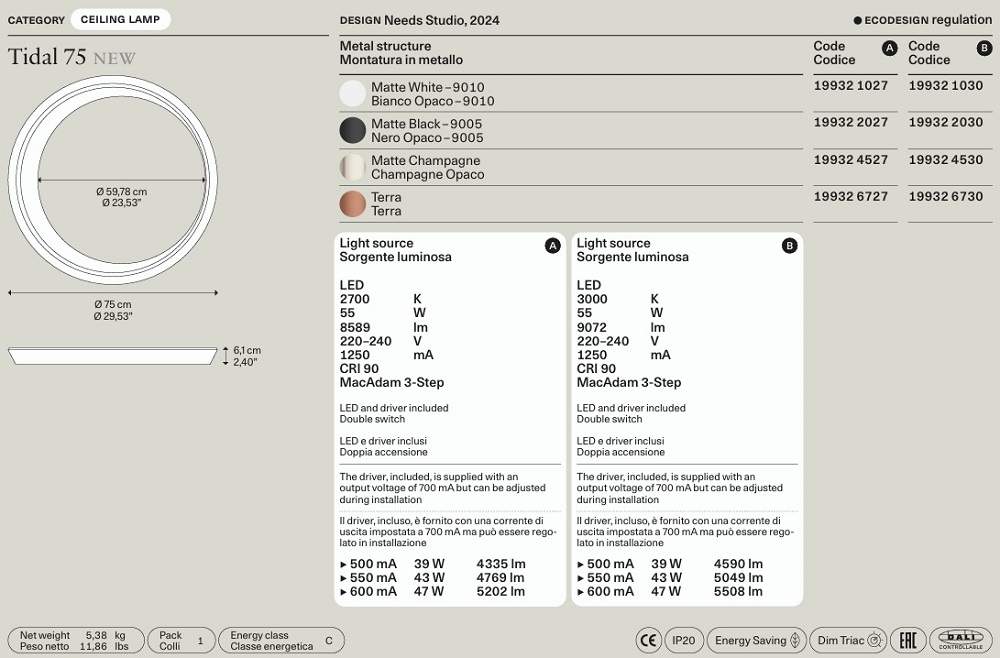 Lodes - Lodes Tidal D75cm Deckenleuchte in Champagner: Moderne Designleuchte für Ihr Wohnzimmer